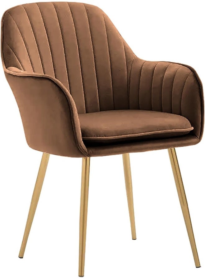 Poppins HOME Modern Nordic Design Cozy Light Luxury Simple And Durable Velvet Dining Chair in Gold Leg (Brown) - Image 1