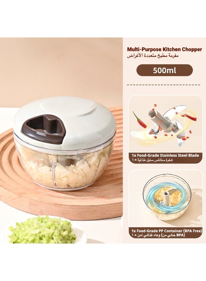 3-Blade Manual Food Chopper & Meat Mincer - 500ml Food-Grade Garlic Grinder & Vegetable Processor, BPA-Free - Image 3
