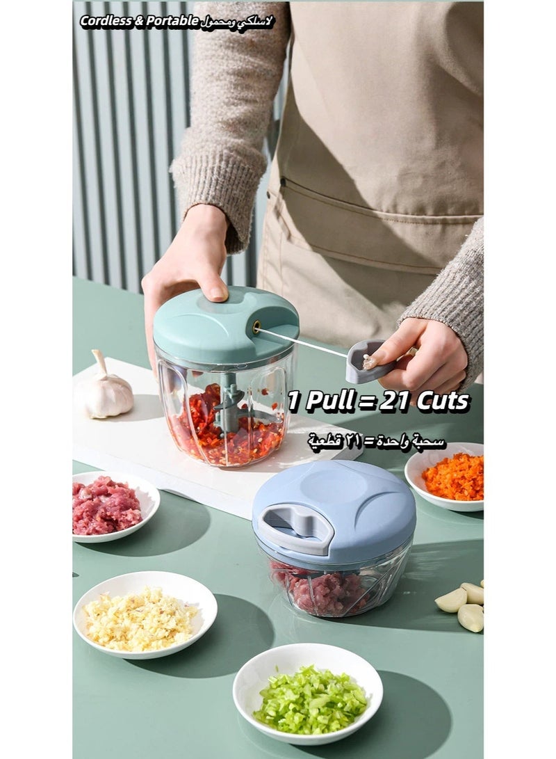 3-Blade Manual Food Chopper & Meat Mincer - 500ml Food-Grade Garlic Grinder & Vegetable Processor, BPA-Free - Image 2