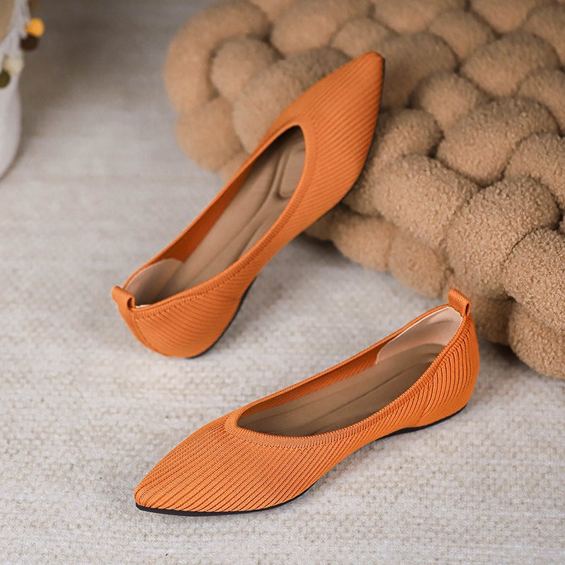 Women's Princess Flats with Hidden Heel - Breathable Pointed Toe Knit Shoes, Soft Sole, Plus Size  Available