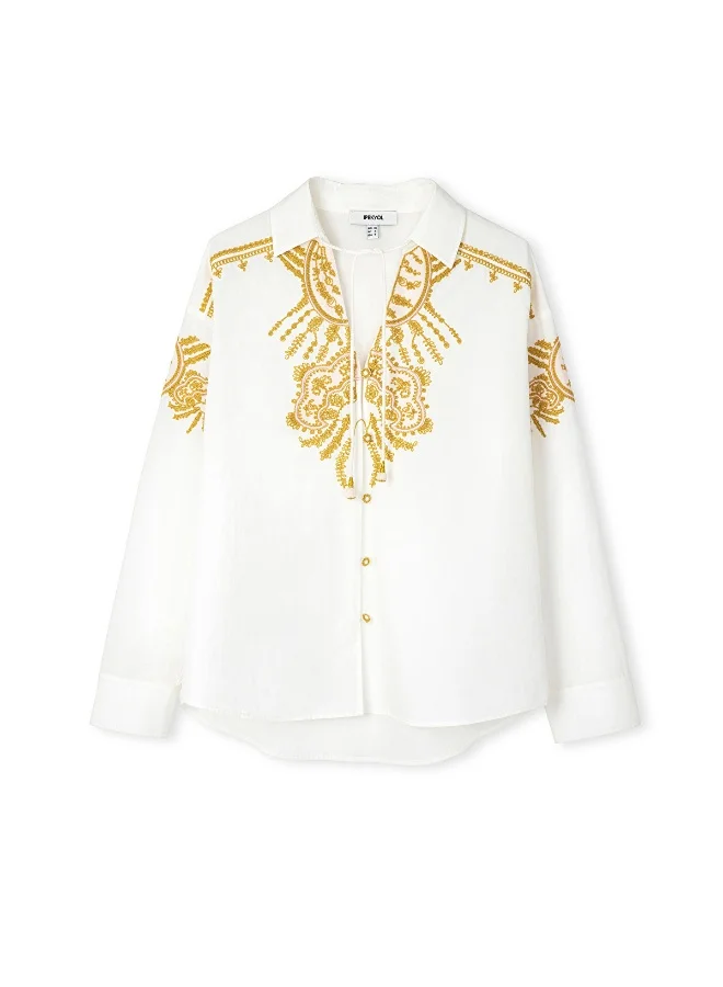 Embroidered Tie Neck Shirt