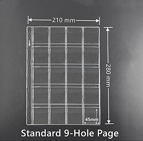 MUDOR 200 Pocket Coin Pages for Collectors, Standard 9-Hole Coin Collection Pages fit Most Binder, Coin Collecting Supplies, 10 Sheets Coin Sleeves for Coin, Stamp, Badges etc (20 Pocket -10 Sheets) - Image 4