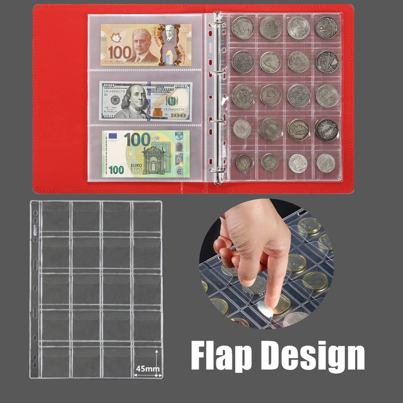 MUDOR 200 Pocket Coin Pages for Collectors, Standard 9-Hole Coin Collection Pages fit Most Binder, Coin Collecting Supplies, 10 Sheets Coin Sleeves for Coin, Stamp, Badges etc (20 Pocket -10 Sheets) - Image 3