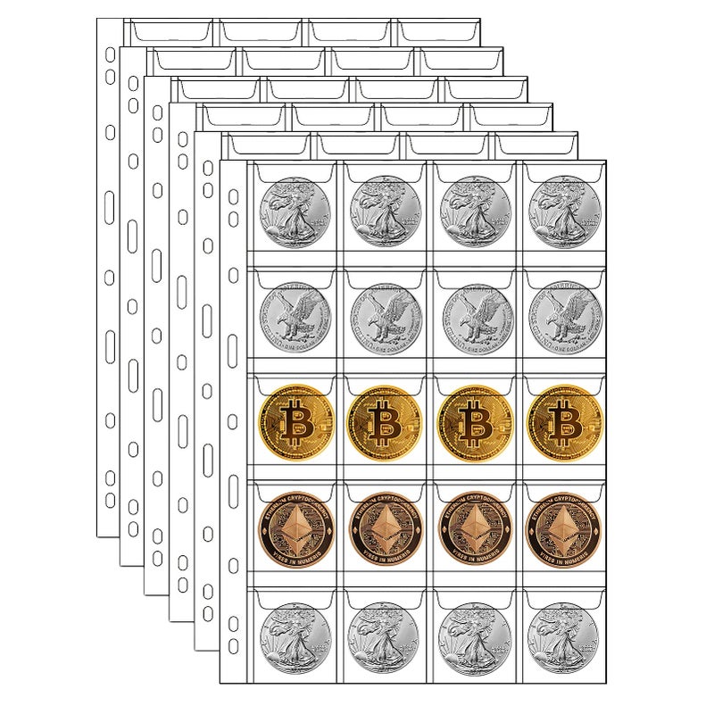 MUDOR 200 Pocket Coin Pages for Collectors, Standard 9-Hole Coin Collection Pages fit Most Binder, Coin Collecting Supplies, 10 Sheets Coin Sleeves for Coin, Stamp, Badges etc (20 Pocket -10 Sheets) - Image 1