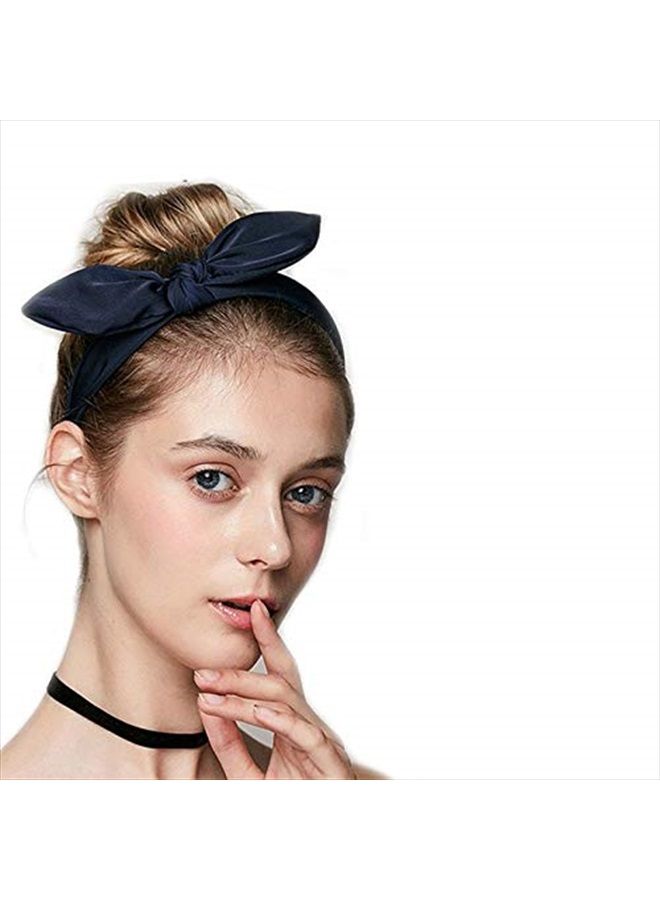 Carede Solid Bow Headbands for Women Twist Knot Headbands Wired Rabbit ears Plastic Headbands with Teeth Elastic Cloth Bowknot Headwrap Hair Accessory,Pack of 6 - Image 5