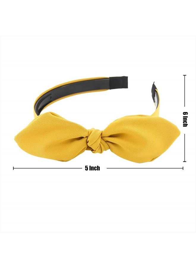 Carede Solid Bow Headbands for Women Twist Knot Headbands Wired Rabbit ears Plastic Headbands with Teeth Elastic Cloth Bowknot Headwrap Hair Accessory,Pack of 6 - Image 2