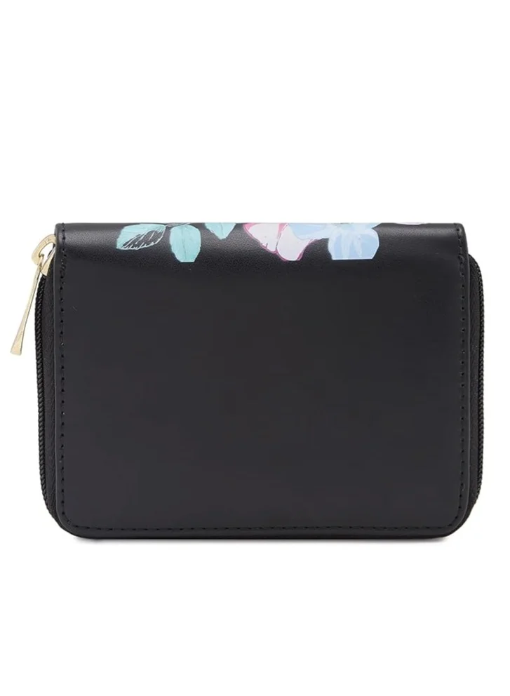 CAPRESE Caprese Shanaya Zip Around Wallet for Women| Small, Black | Multiple Card Slots with Stylish Print | Perfect for Carrying Daily Essentials