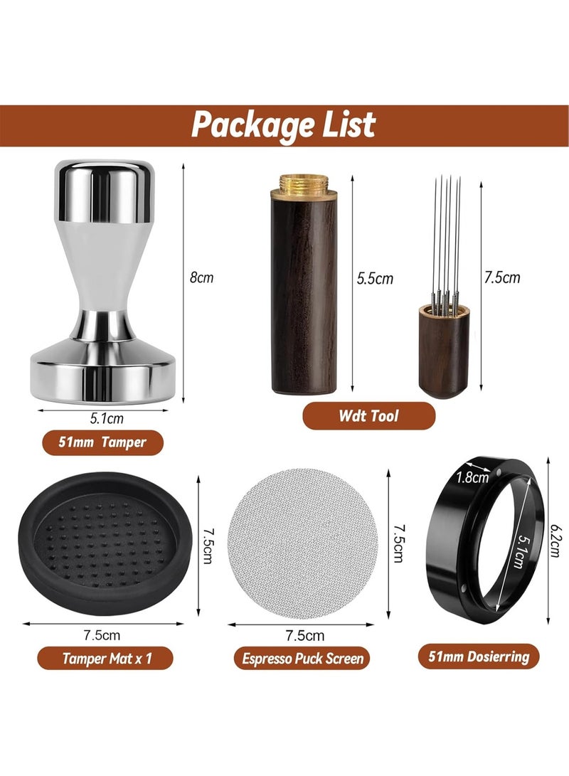 51mm Espresso Tamper Accessories Set – Professional Barista Kit with Stainless Steel Coffee Tamper, WDT Distribution Tool, Tamping Mat, Dosing Funnel and Espresso Screen for Perfect Extraction - Image 4