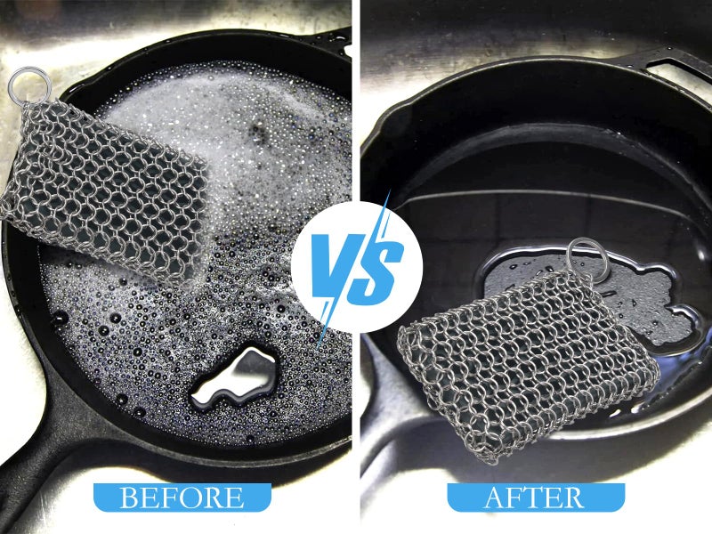 Herda Chain Mail Cast Iron Cleaner Scrubber,316 Chainmail Pan Scrubber Metal Cleaning Brush, Pad, Sponge Scraper to Clean Skillet,Dutch Oven, Wok,Grill Griddle,Chain Link Scrub Brush Pot Care Kit - Image 4