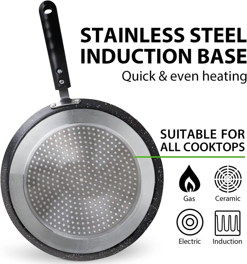 Buecmue 10.5 Inch Nonstick Crepe Pan with Spreader, Granite Coating Skillet Pan for Roti Egg Omelet Tortilla Tawa Dosa, Flat Frying Pan, Induction Compatible PFOA & PTFEs Free - Image 2