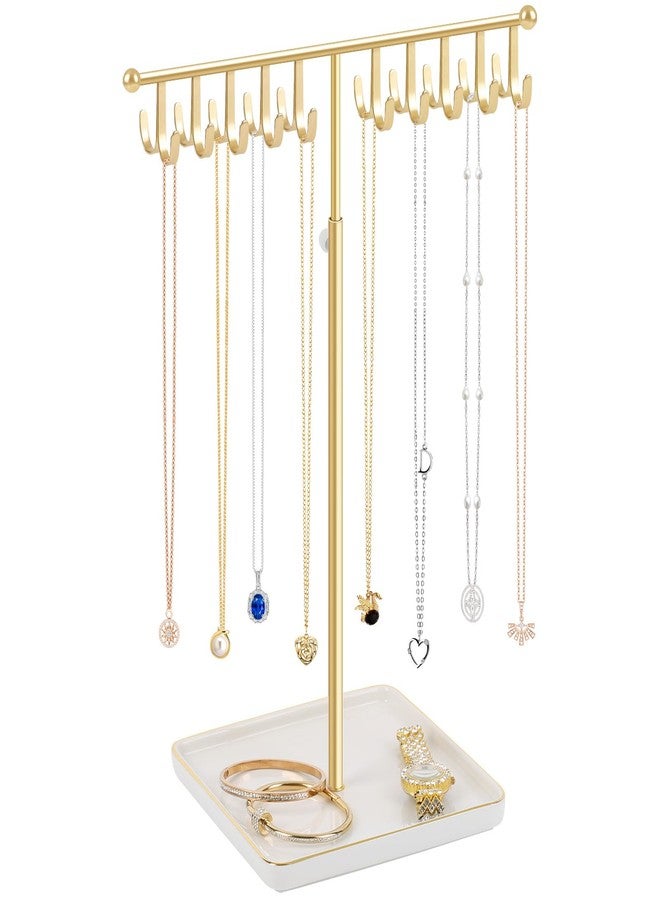PABOBIT Necklace Holder Elegant Jewelry Holder Stand, Gold Necklace Organizer Rack with Ceramic Base Adjustable Jewelry Tree for Bracelets, Rings, Earrings Necklaces Hanger Display(Gold) - Image 1