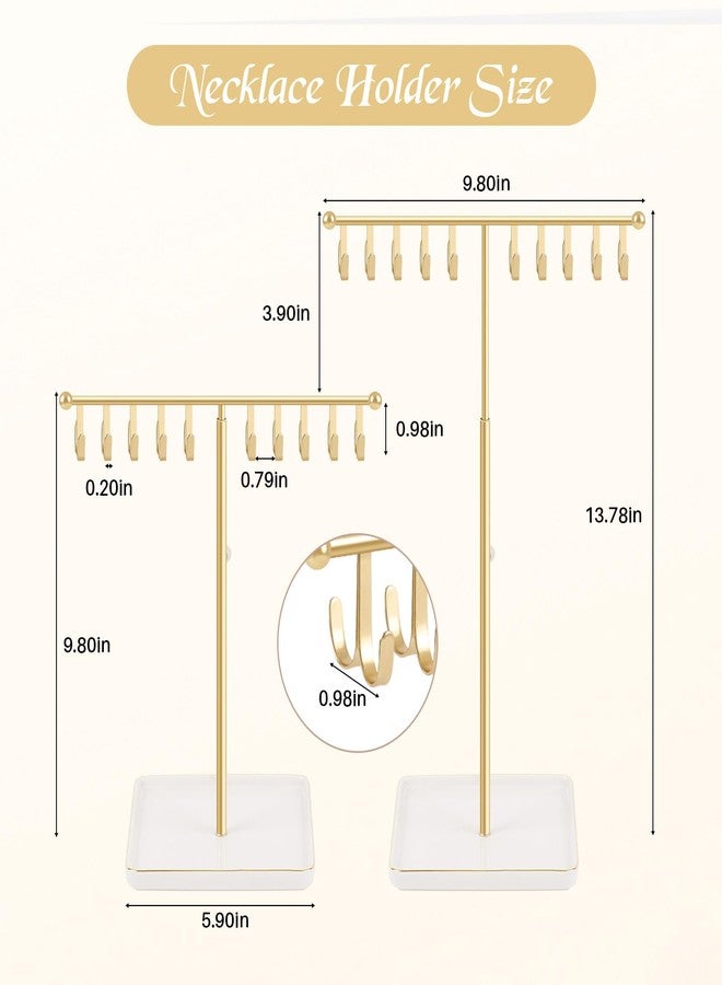 PABOBIT Necklace Holder Elegant Jewelry Holder Stand, Gold Necklace Organizer Rack with Ceramic Base Adjustable Jewelry Tree for Bracelets, Rings, Earrings Necklaces Hanger Display(Gold) - Image 2