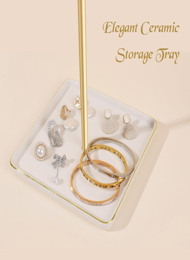 PABOBIT Necklace Holder Elegant Jewelry Holder Stand, Gold Necklace Organizer Rack with Ceramic Base Adjustable Jewelry Tree for Bracelets, Rings, Earrings Necklaces Hanger Display(Gold) - Image 5