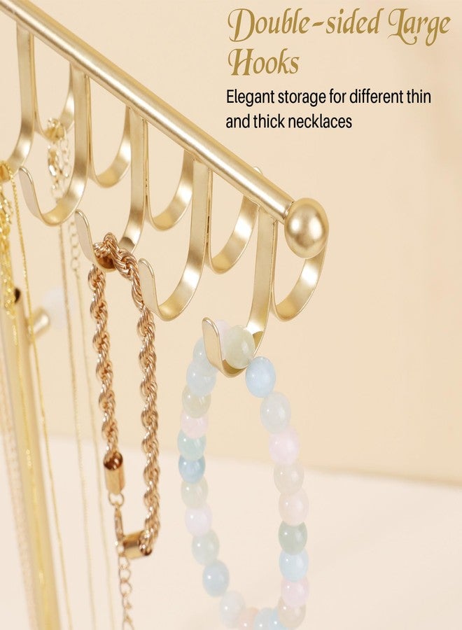 PABOBIT Necklace Holder Elegant Jewelry Holder Stand, Gold Necklace Organizer Rack with Ceramic Base Adjustable Jewelry Tree for Bracelets, Rings, Earrings Necklaces Hanger Display(Gold) - Image 3