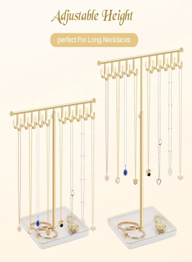 PABOBIT Necklace Holder Elegant Jewelry Holder Stand, Gold Necklace Organizer Rack with Ceramic Base Adjustable Jewelry Tree for Bracelets, Rings, Earrings Necklaces Hanger Display(Gold) - Image 4