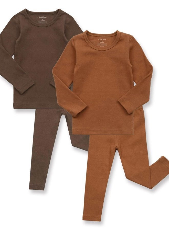AVAUMA Baby Boys Girls Pajama Set Kids Toddler Snug fit Basic Cotton Sleepwear pjs for Daily (Camel, Brown X-Small) (2Pack-Long) - Image 1