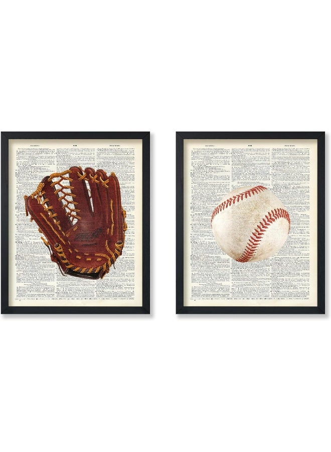 Home Trove Poster Master 2-Piece Baseball Print - Sports Poster - Game Ball & Gloves Art - Physical Education Wall Design - Dictionary Art - Great Gym Or Office Wall Decor - 8X10 Unframed Wall Art  - Image 1