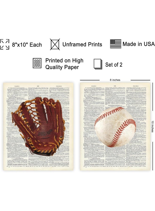 Home Trove Poster Master 2-Piece Baseball Print - Sports Poster - Game Ball & Gloves Art - Physical Education Wall Design - Dictionary Art - Great Gym Or Office Wall Decor - 8X10 Unframed Wall Art  - Image 2