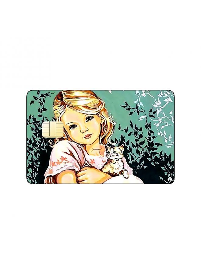 RKN PRINTED BANK CARD STICKER Cute Girl Drawing With Cats - Image 1
