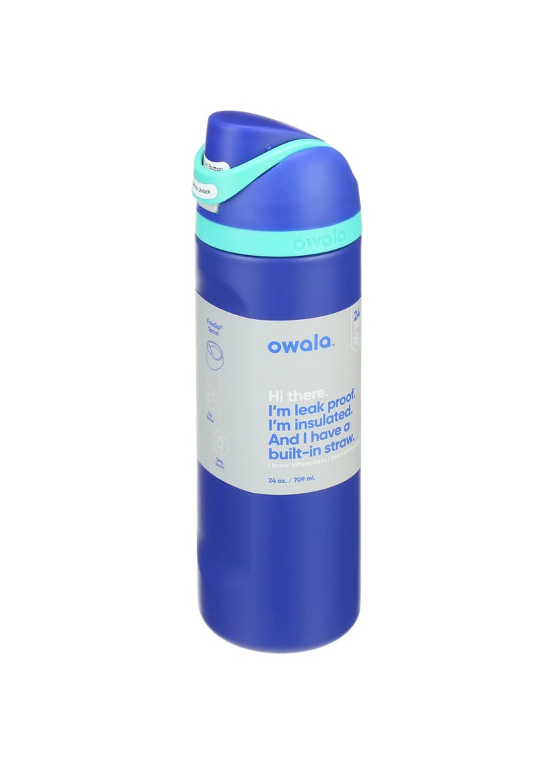 Owala - Owala FreeSip Insulated Stainless Steel Water Bottle with Straw BPA-Free Sports Water Bottle Great for Travel 24 Oz Smooshed Blueberry - Image 1