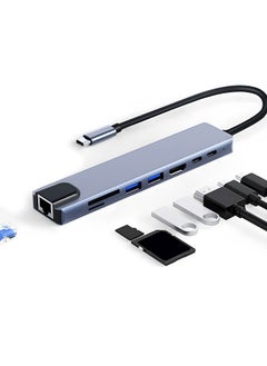 ماركة غير محددة محول USB C HUB، محول USB C 8 في 1 مزود بمحول USB C بدقة 4K HDTV، و100 واط PD، ومنفذ USB C، وUSB 3.0، وRJ45 Ethernet، وقارئ بطاقات SD/TF، وقاعدة إرساء متوافقة مع أجهزة الكمبيوتر المحمول MacBook Pro/Air USB C وغيرها من الأجهزة من النوع C  - Image 1
