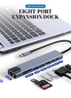 ماركة غير محددة محول USB C HUB، محول USB C 8 في 1 مزود بمحول USB C بدقة 4K HDTV، و100 واط PD، ومنفذ USB C، وUSB 3.0، وRJ45 Ethernet، وقارئ بطاقات SD/TF، وقاعدة إرساء متوافقة مع أجهزة الكمبيوتر المحمول MacBook Pro/Air USB C وغيرها من الأجهزة من النوع C  - Image 2