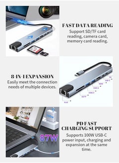 ماركة غير محددة محول USB C HUB، محول USB C 8 في 1 مزود بمحول USB C بدقة 4K HDTV، و100 واط PD، ومنفذ USB C، وUSB 3.0، وRJ45 Ethernet، وقارئ بطاقات SD/TF، وقاعدة إرساء متوافقة مع أجهزة الكمبيوتر المحمول MacBook Pro/Air USB C وغيرها من الأجهزة من النوع C  - Image 3
