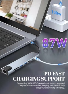 ماركة غير محددة محول USB C HUB، محول USB C 8 في 1 مزود بمحول USB C بدقة 4K HDTV، و100 واط PD، ومنفذ USB C، وUSB 3.0، وRJ45 Ethernet، وقارئ بطاقات SD/TF، وقاعدة إرساء متوافقة مع أجهزة الكمبيوتر المحمول MacBook Pro/Air USB C وغيرها من الأجهزة من النوع C  - Image 5