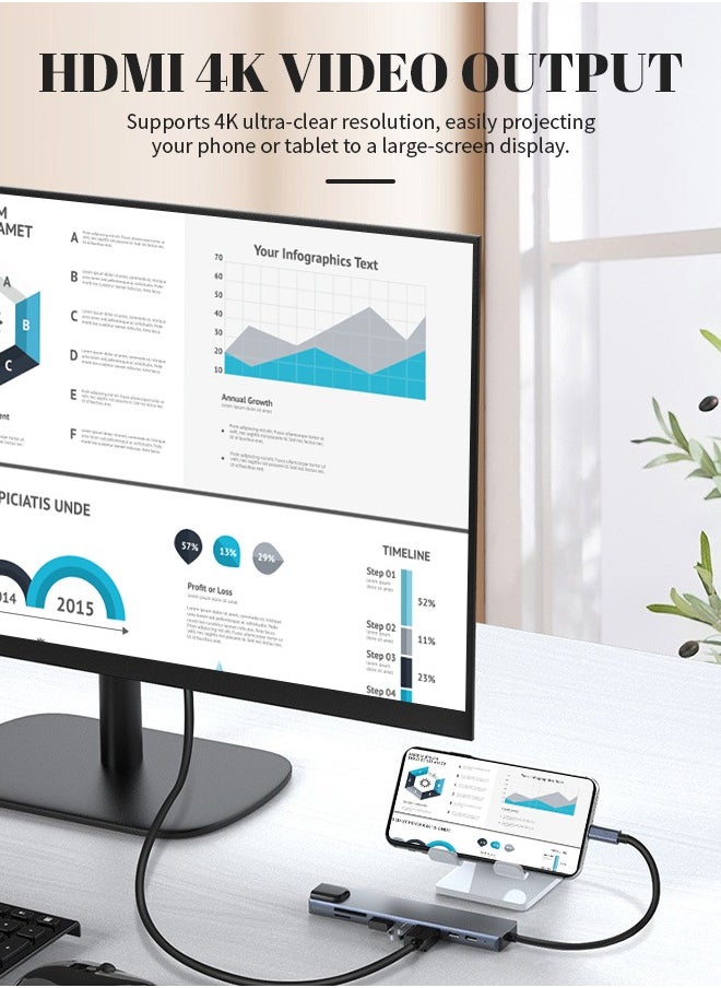 ماركة غير محددة - محول USB C HUB، محول USB C 8 في 1 مزود بمحول USB C بدقة 4K HDTV، و100 واط PD، ومنفذ USB C، وUSB 3.0، وRJ45 Ethernet، وقارئ بطاقات SD/TF، وقاعدة إرساء متوافقة مع أجهزة الكمبيوتر المحمول MacBook Pro/Air USB C وغيرها من الأجهزة من النوع C - Image 1