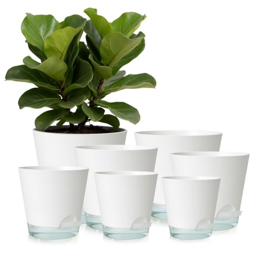 GARDIFE 2026 Upgraded Self Watering Plant Pots with Drainage Hole, 8/7/6.5/6/5.5/5/4 Inch Flower Planting Containers for House Plants, African Violet, Flowers, Cactus (White, 8+7+6.5+6+5.5+5+4 inch) - Image 1