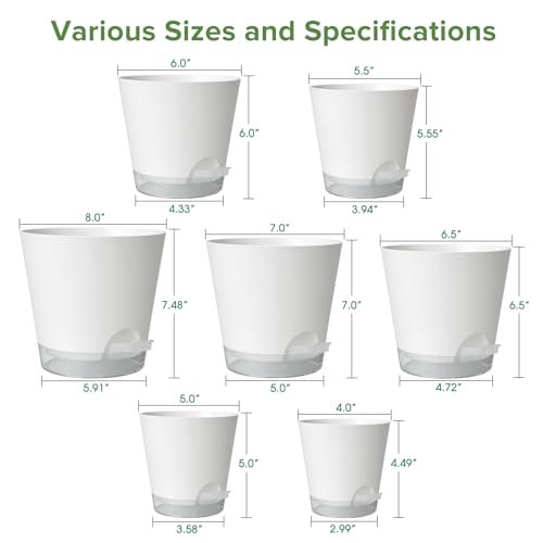 GARDIFE 2026 Upgraded Self Watering Plant Pots with Drainage Hole, 8/7/6.5/6/5.5/5/4 Inch Flower Planting Containers for House Plants, African Violet, Flowers, Cactus (White, 8+7+6.5+6+5.5+5+4 inch) - Image 2