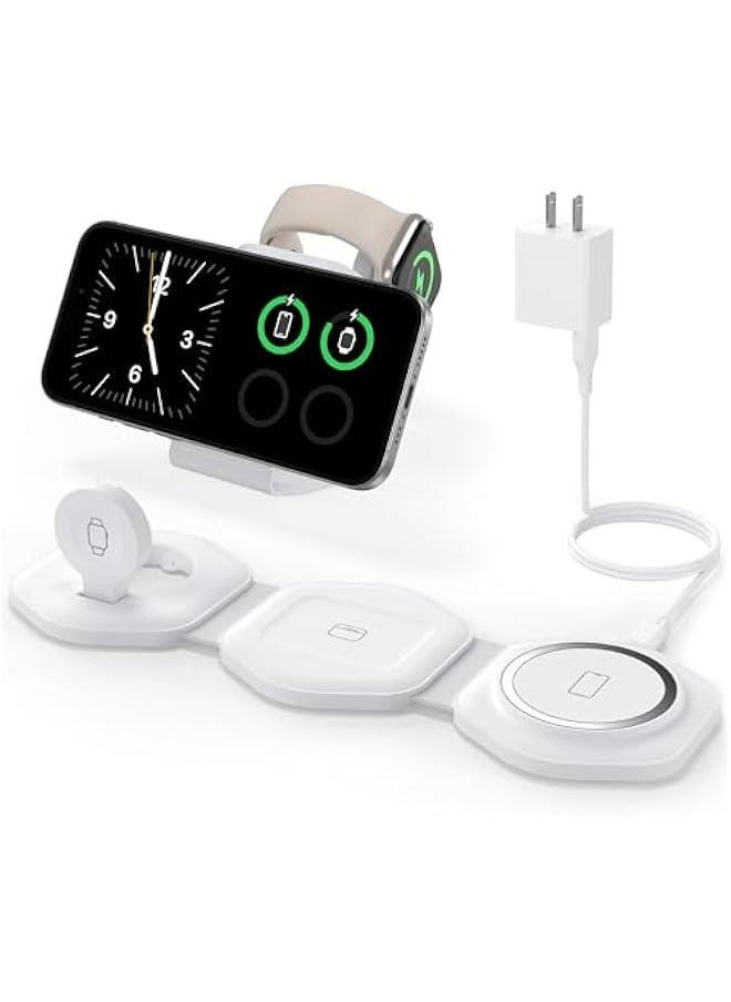 Generic - Foldable 3-in-1 Magnetic Wireless Charging Station for Apple Devices - Travel Charger Pad for MagSafe iPhone 16 15 14 13 12 Pro Max, Apple Watch, and AirPods - Image 1