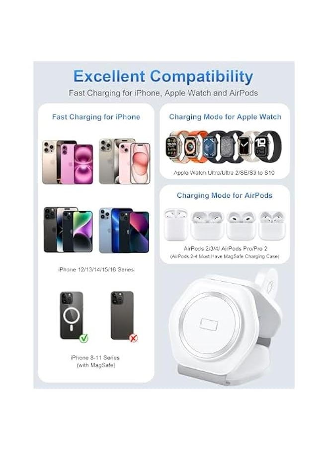 Generic - Foldable 3-in-1 Magnetic Wireless Charging Station for Apple Devices - Travel Charger Pad for MagSafe iPhone 16 15 14 13 12 Pro Max, Apple Watch, and AirPods - Image 1