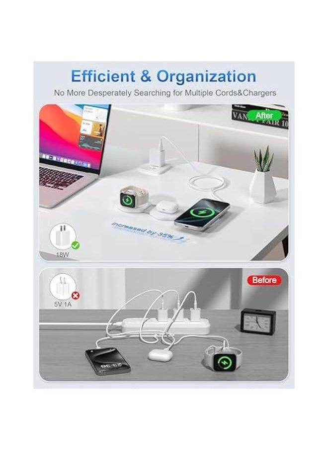 Generic - Foldable 3-in-1 Magnetic Wireless Charging Station for Apple Devices - Travel Charger Pad for MagSafe iPhone 16 15 14 13 12 Pro Max, Apple Watch, and AirPods - Image 1