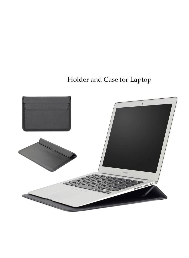 Ultra-slim Case/Water-Resistant PU Leather w/ Adjustable Stand 13.3 Inch Laptop Sleeve Case for MacBook Air 13-inch Retina/ Pro 13" Notebook 13.3" Envelope Case Pouch Bag (Black) - Image 2