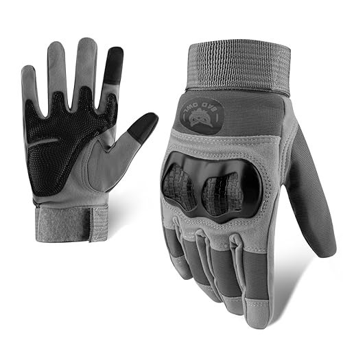 BADOWL GRIPTOR | Motorcycle Riding Gloves for Men and Women with Knuckle Protection | Touchscreen Compatible | Breathable | Anti-Slip | Full Finger Bike Gloves for All Seasons (Grey, XL) - Image 1