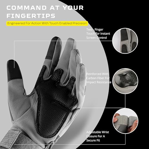 BADOWL GRIPTOR | Motorcycle Riding Gloves for Men and Women with Knuckle Protection | Touchscreen Compatible | Breathable | Anti-Slip | Full Finger Bike Gloves for All Seasons (Grey, XL) - Image 3