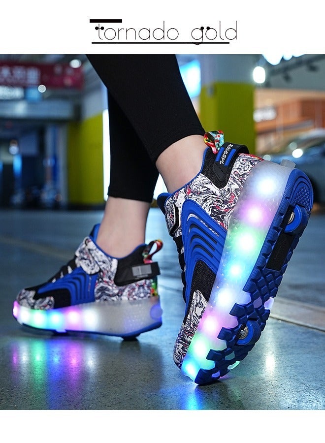 تورنيدو جولد أحذية رياضية لامعة بتصميم فلاش LED مع عجلات وزلاجات ثلجية خفيفة - Image 4