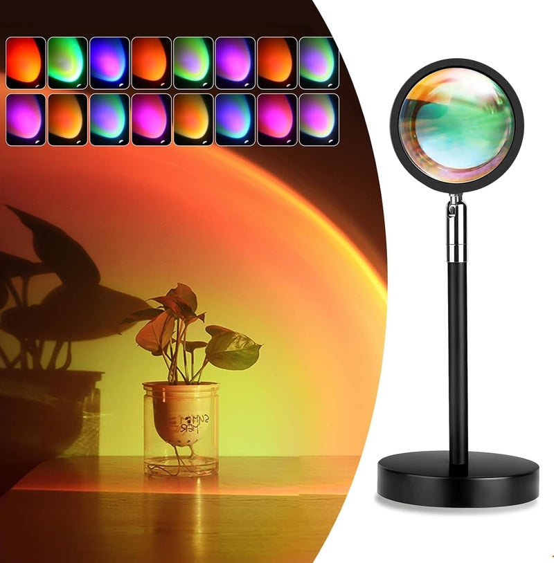 Exnemav Sunset Lamp Night Light - 16 Colors & 4 Modes Sunset Projection Lamp with Remote, Color Changing Rainbow Sunlight Lamp, Romantic Visual Led Light Projector for Photography Room Decor - Image 1