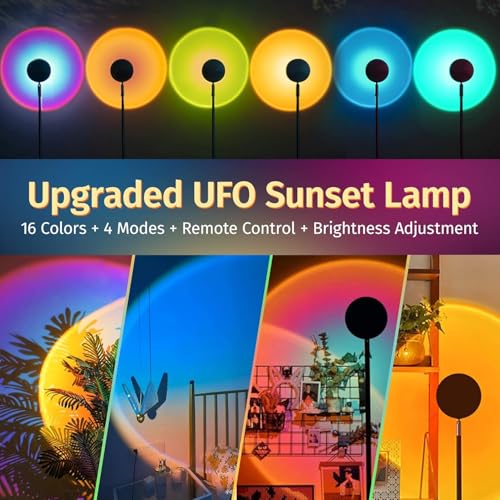 Exnemav Sunset Lamp Night Light - 16 Colors & 4 Modes Sunset Projection Lamp with Remote, Color Changing Rainbow Sunlight Lamp, Romantic Visual Led Light Projector for Photography Room Decor - Image 2