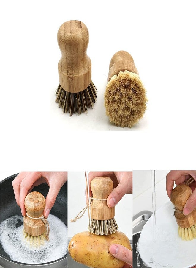 Lokusel 2 Pcs Palm Pot Brush,Bamboo Dish Brush Natural Scrub Brush Coconut Bristles Pot Brushes Dish Scrubber Cleaning Kit for Cleaning Pots,Pans,Kitchen Sink(Palm+Sisal) - Image 3
