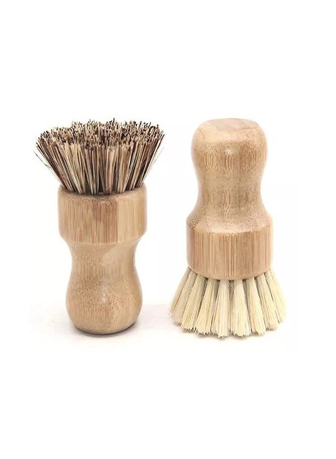 Lokusel 2 Pcs Palm Pot Brush,Bamboo Dish Brush Natural Scrub Brush Coconut Bristles Pot Brushes Dish Scrubber Cleaning Kit for Cleaning Pots,Pans,Kitchen Sink(Palm+Sisal) - Image 1
