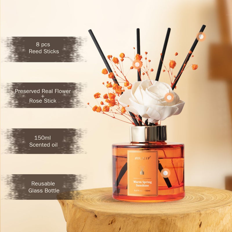 Airkeep Flower Reed Diffusers Set, 5.07 oz Freesia/Passion Fruit/Orange Scented Oil Diffuser with 8 Reed Sticks, Home Fragrance Diffuser Gift Set for Bathroom & Office Decor 150ml - Image 5