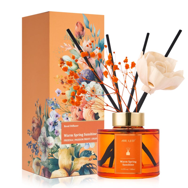 Airkeep Flower Reed Diffusers Set, 5.07 oz Freesia/Passion Fruit/Orange Scented Oil Diffuser with 8 Reed Sticks, Home Fragrance Diffuser Gift Set for Bathroom & Office Decor 150ml - Image 1
