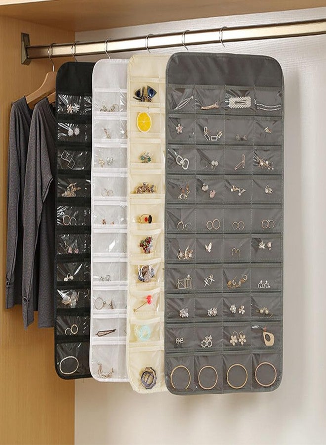 Earssa 3PCS Hanging Jewelry Organizer with 80 Pocket Double-Sided Jewelry Holder Storage Wall Door Closet Accessories Organizer for Earrings, Necklaces, Rings (Black) - Image 5