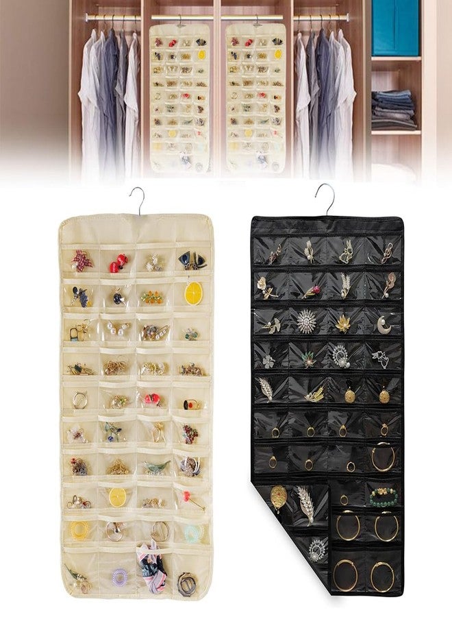 Earssa 3PCS Hanging Jewelry Organizer with 80 Pocket Double-Sided Jewelry Holder Storage Wall Door Closet Accessories Organizer for Earrings, Necklaces, Rings (Black) - Image 2