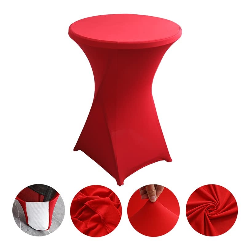 iEventStar 30 inches 32" Highboy Cocktail Round Stretch Spandex Fitted Table Cover High Top Square Corners Tablecloth (30'' - 32'' Dia x 43'', Red) - Image 2