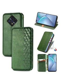 HuHa Case Cover For For Infinix Zero 8 Cubic Grid Pressed Horizontal Flip Magnetic Leather Case with Holder & Card Slots & Wallet(Green) 