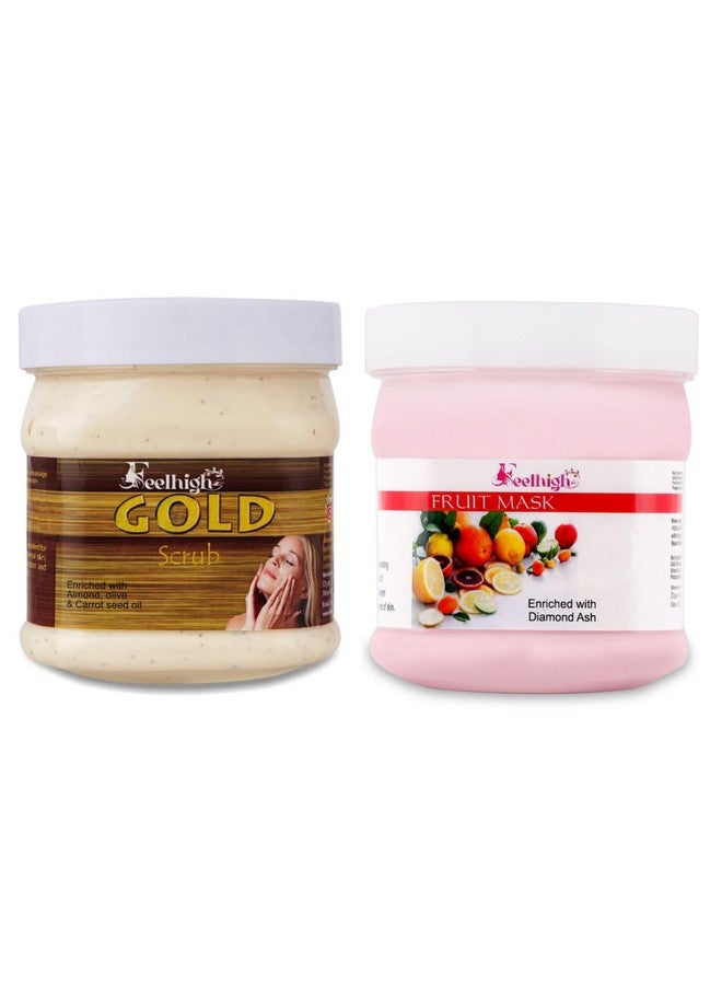 Feelhigh Face and Body Gold Scrub 500gm Skin Shiny And Face Mask 500gm - Skin care and Facial Products -Man woman (Gold Scrub And Fruit Mask) - Image 1