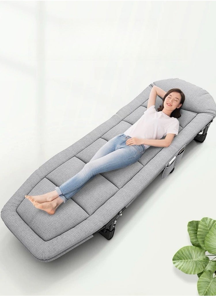 Generic - Simple Folding Bed Lounge Chair Foldable Camping Cot with Memory Foam Mattress and Adjustable Backrest, Portable Nap Bed 200KG Capacity for Home, Office and Outdoor Travel (Grey) - Image 1